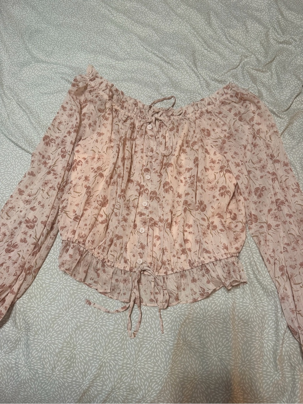 Willow Blush Floral Off-Shoulder Button Blouse